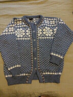 Vintage Dale Of Norway Norwegian Sweater Hand-knitted Wool Blue And White